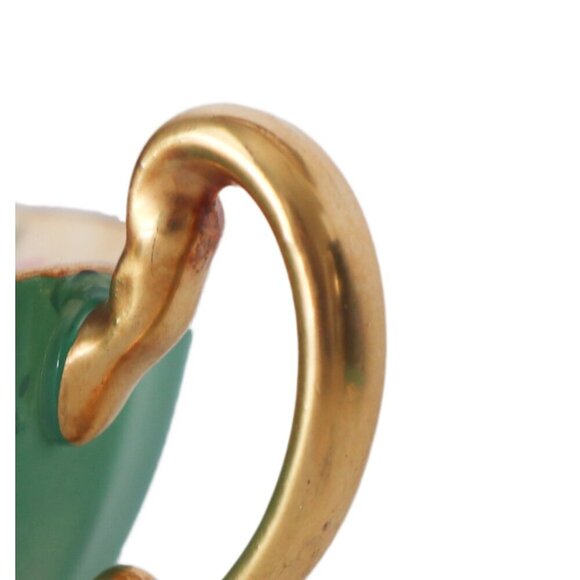 Aynsley Green & Gold Bone China Teacup & Saucer Set With Pink Cabbage Rose - Picture 9 of 10